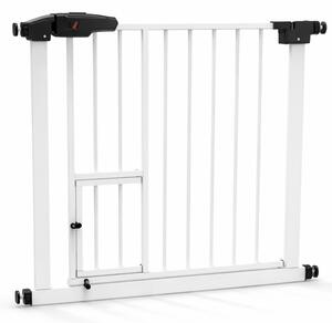 Cancelletto per Bambini Click-Clack 75x78 cm con Porta per Animali Domestici in Metallo Bianco