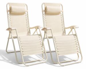Set 2 Sedie Sdraio a Gravità Zero Sedia da Giardino Relax Pieghevole Salvaspazio Crema