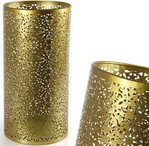 Portaombrelli Ø24x48 cm Design Moderno Rotondo Decorazione a Intarsi in Metallo Oro