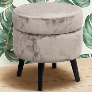 Pouf Contenitore Ø37x40 cm Sgabello Cassapanca Poggiapiedi Tessuto Velluto Tortora
