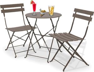 Set 3 Pezzi da Giardino Tavolo 2 Sedie da Bistrot Pieghevole Modello Parigi Tortora