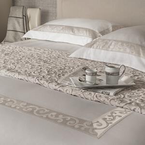Completo Copripiumino In Raso Jacquard San-Marco Matrimoniale - 255X255 175X205 + 2 Federe 50X80 Mirabello Brera Barocco Beige Caleffi
