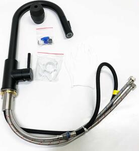 Miscelatore da cucina Lonheo con doccetta estraibile, miscelatore da cucina nero con doccetta in acciaio inox, 2 modalità, orientabile a 360°, disponibile freddo e caldo