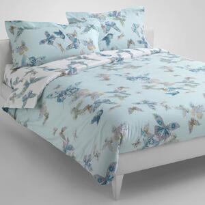 Completo Copripiumino In Percalle Butterfly Singolo - 155X255 90X205 + 1 Federa 50X80 Emporium Moderno Blu Caleffi