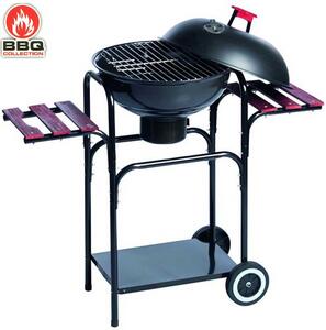 Barbecue a Carbone 102x46x95 cm con Coperchio e Griglia 46 cm con Ripiani in Legno Struttura in Acciaio Nero