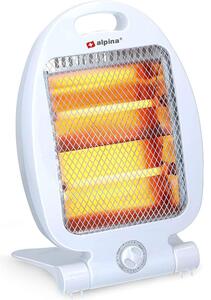 Stufa Elettrica 2 Elementi a Quarzo Scaldino 2 Potenze 400-800W con Manico e Base Pieghevole Bianco