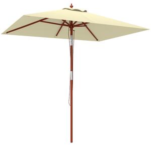 Outsunny Ombrellone Rettangolare Inclinabile 2x1.5 m con 6 Stecche e Apertura a Corda, in Bambù e Poliestere Beige