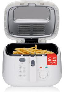 Friggitrice 2,5 Litri con Termostato Regolabile 1800W Coperchio e Maniglia Pieghevole Bianco