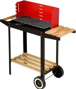 Barbecue a Carbone 83x28x83 cm con Griglia Rettangolare Altezza Regolabile in Acciaio e Legno Nero e Rosso
