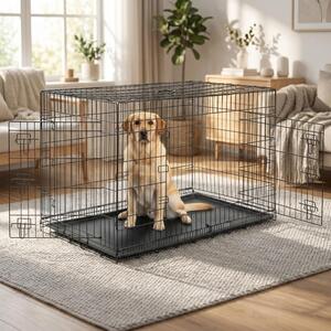 Gabbia da trasporto pieghevole Belviona con vaschetta sul fondo, gabbia sicura per cani e gatti 122x75x81 cm