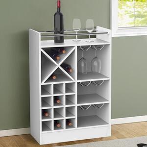 Mobile Bar Cantinetta per 20 Bottiglie Vino 96x64,5x35 cm con Porta Calici in Legno Bianco