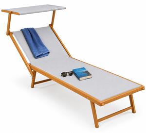 Lettino Prendisole 189x58x36 cm con Struttura in Alluminio Effetto Legno e Tessuto Grigio Chiaro