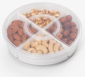 Contenitore Rotondo con 4 Comparti Organizer per Alimenti Scomparti in Plastica Trasparente