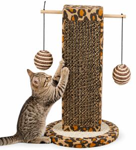 Tiragraffi per Gatti Verticale da 30 cm Graffiatoio Gioco con Palline per Felini in Cartone Ondulato Marrone
