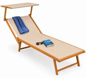 Lettino Prendisole 189x58x36 cm con Struttura in Alluminio Effetto Legno e Tessuto Beige