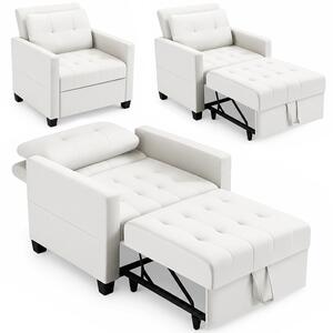 Poltrona Letto Singolo 91,5x83x90 cm Chaise Lounge Seduta Ergonomica in Poliestere Beige