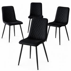 Set 4 Sedie Piedi Neri e Seduta Ergonomica con Rivestimento in Velluto Nero