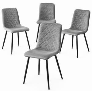 Set 4 Sedie Piedi Neri e Seduta Ergonomica con Rivestimento in Velluto Grigio Chiaro