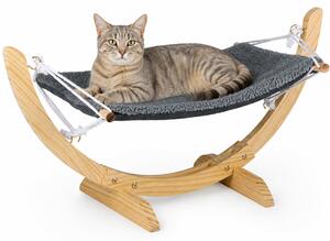 Cuccia Amaca per Gatti 72x35x10 cm Portata Max 6 kg Struttura in Legno Cuscino Grigio
