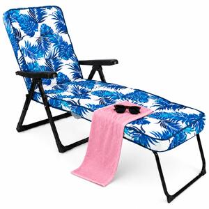Sedia Sdraio 148x63x98 cm Relax Pieghevole Imbottita con Cuscino Design Floreale Blu e Bianco