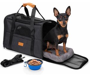 Borsa per Trasporto per Animali 44x31x34 cm Trasportino Pieghevole con Ciotola Pieghevole Nero