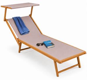 Lettino Prendisole 189x58x36 cm con Struttura in Alluminio Effetto Legno e Tessuto Tortora