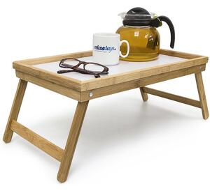 Vassoio Colazione a Letto 50x30x22 cm con Gambe Pieghevoli Salvaspazio in Bambù Bianco