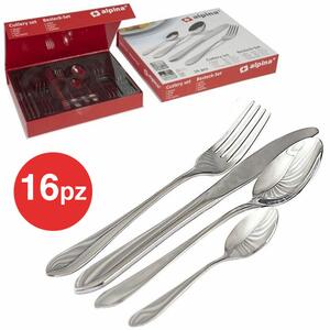 Set Servizio 16 Posate 4 Persone con Forchette Cucchiai Coltelli in Acciaio Inox