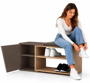 Panca Scarpiera da Ingresso 104x37x47 cm 2 Ripiani Porta Scarpe con Anta e Cuscino in MDF Moka