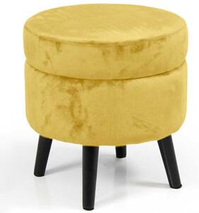 Pouf Contenitore Ø37x40 cm Sgabello Poggiapiedi in Velluto Mostarda