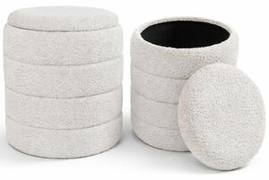 Set 2 Pouf Contenitori 43x45 cm e 35x40 cm Seduta Imbottita Rivestimento Bounclè Bianco