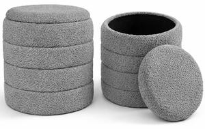 Set 2 Pouf Contenitori 43x45 cm e 35x40 cm Seduta Imbottita Rivestimento Bounclè Grigio
