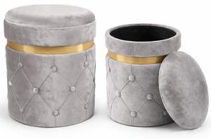 Set 2 Pouf Contenitori 38x44 cm e 31x38 cm con Design Trapuntato in Velluto Grigio