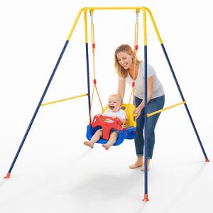 Altalena 3in1 per Bambini Esterni e Interni con Seggiolino e Cinture Resistente Giallo e Blu