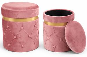 Set 2 Pouf Contenitori 38x44 cm e 31x38 cm con Design Trapuntato in Velluto Rosa