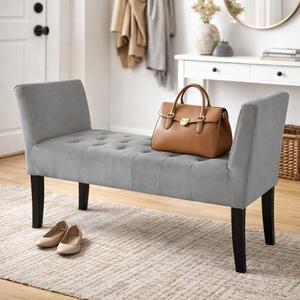 Panca Fondoletto Ingresso 111x40x60 cm con Piedi in Legno e Rivestimento Velluto Grigio