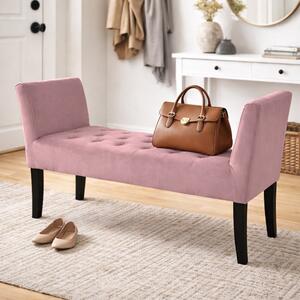 Panca Fondoletto Ingresso 111x40x60 cm con Piedi in Legno e Rivestimento Velluto Rosa