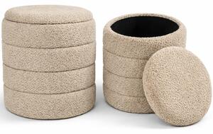 Set 2 Pouf Contenitori 43x45 cm e 35x40 cm Seduta Imbottita Rivestimento Bounclè Beige