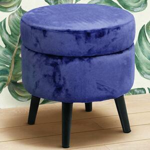 Pouf Contenitore Ø37x40 cm Sgabello Poggiapiedi in Tessuto Velluto Blu