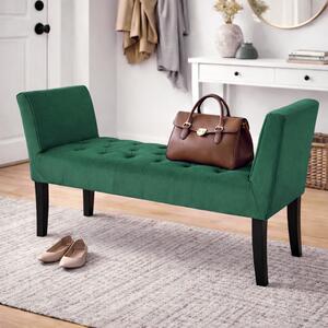 Panca Fondoletto Ingresso 111x40x60 cm con Piedi in Legno e Rivestimento Velluto Verde