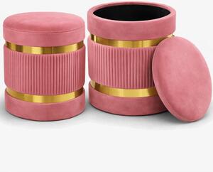 Set 2 Pouf Contenitore Ø 38x44 cm e Ø 31x38 cm con Rivestimento Velluto Rosa
