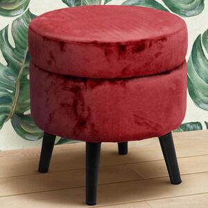 Pouf Contenitore Ø37x40 cm Sgabello Poggiapiedi in Tessuto Velluto Bordeaux
