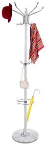 Attaccapanni Appendiabiti a Piantana 37x37x176 cm 16 Ganci con Portaombrelli in Metallo Bianco