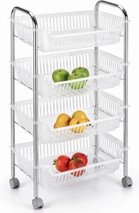 Carrello Portafrutta 28x46x90 cm con 4 Cestelli Cestino in Plastica e Struttura in Metallo Cromato