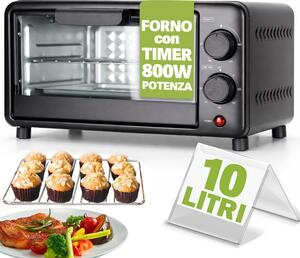 Forno Elettrico Capacità 10 Litri Potenza 800W Temperatura Regolabile e Timer Nero