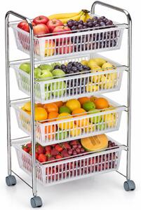 Carrello Portafrutta 47x32x87cm con 4 Cestelli in Plastica e Struttura Metallo Cromato
