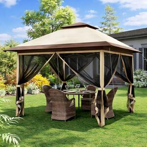 Gazebo Pieghevole One Touch 3,6x3,6 m Rivestimento Impermeabile e Resistente Beige