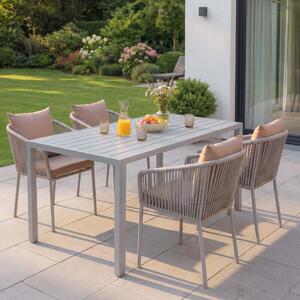 Set da giardino HWC-N41, tavolo+4sedie, alluminio resistente alle intemperie 140x80cm, corda di vimini Corda ~ grigio cuscini tortora