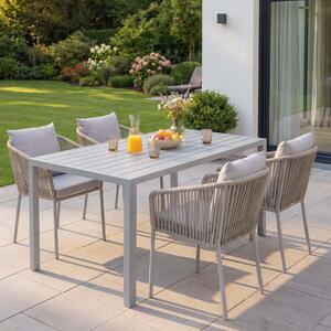 Set da giardino HWC-N41, tavolo+4sedie, alluminio resistente alle intemperie 140x80cm, vimini corda Corda ~ grigio cuscini grigio