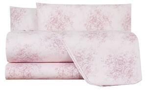 Completo Lenzuola In Percalle Dafne Matrimoniale - 250X290 175X205 + 2 Federe 50X80 Bellora Floreale Rosa Caleffi